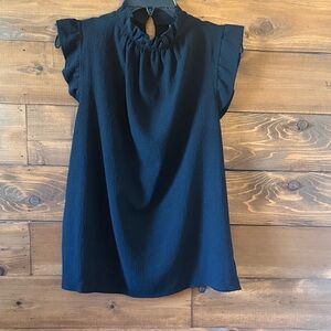 Zenana Outfitters Black Textured Ruffle Neck Top